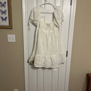White Eyelet Puff Sleeve Mini Dress